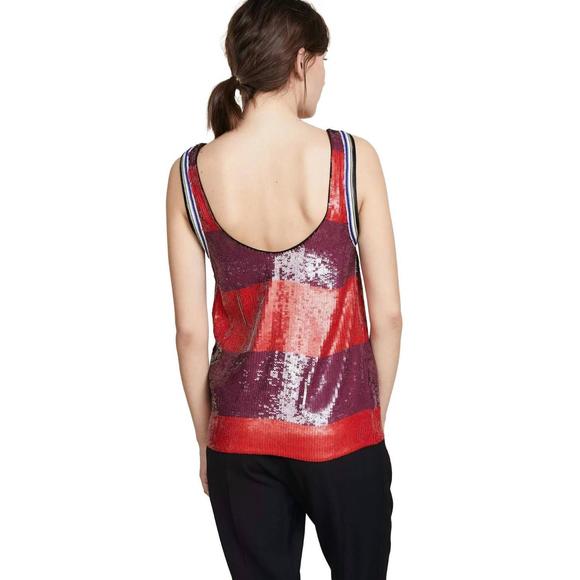 NEW 3.1 PHILLIP LIM striped sequin tank top in poppy red/chocolate - Picture 2 of 3